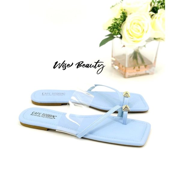 CAPE ROBBIN Women’s Toe Ring Slide Sandal Size 9 Shoe Blue Clear Gold NEW - Picture 4 of 6